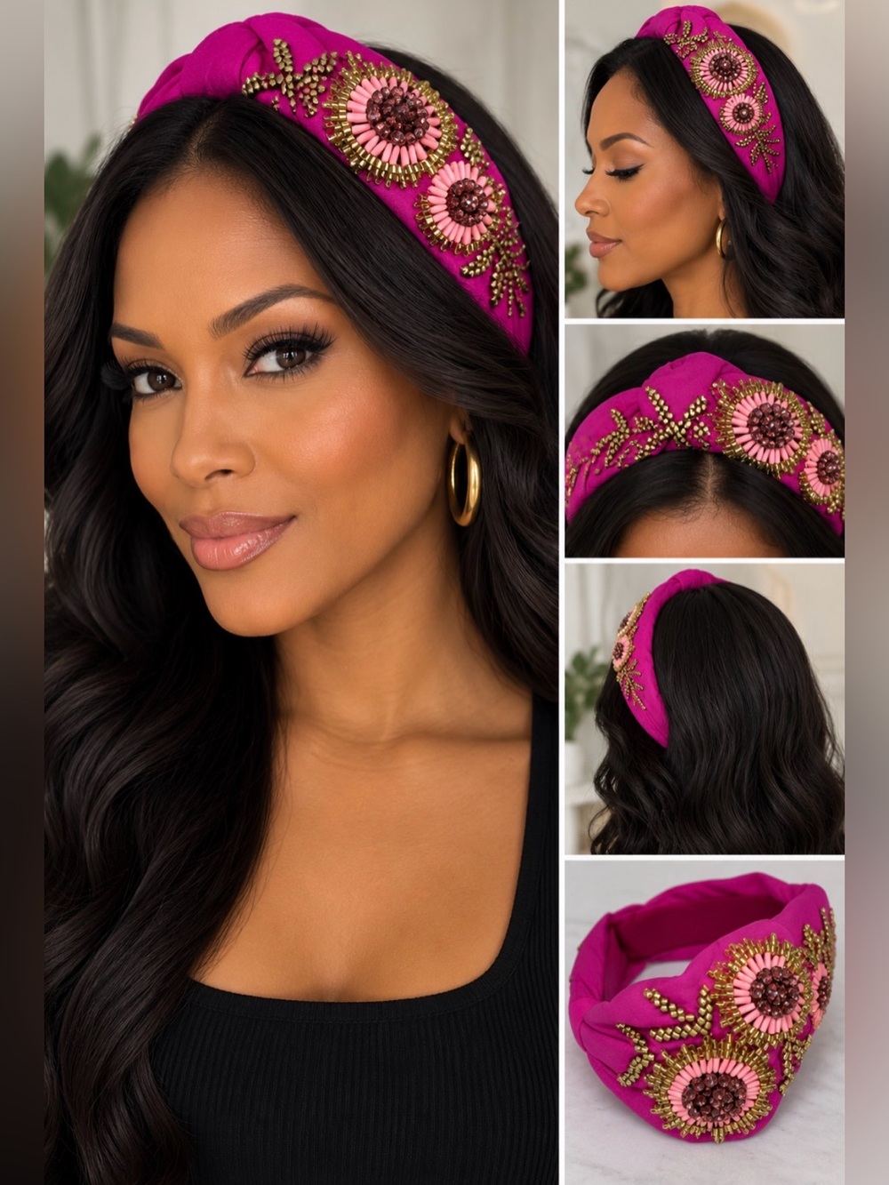 Unbranded Fuchsia Beaded Floral Headband